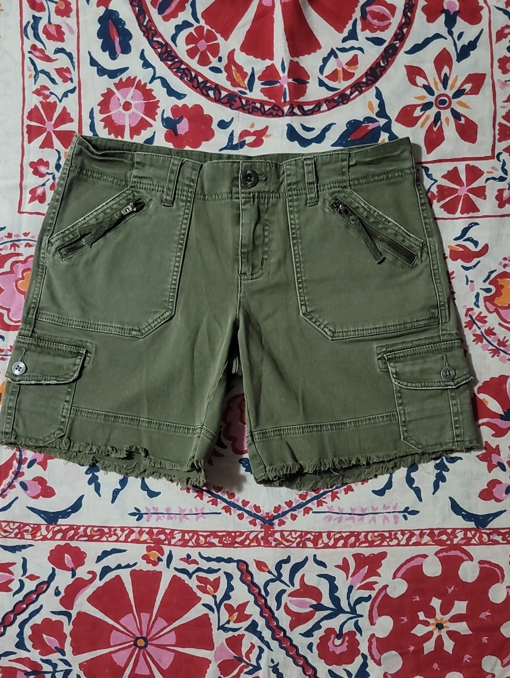 Free People Olive Cargo Shorts with Frayed Hem